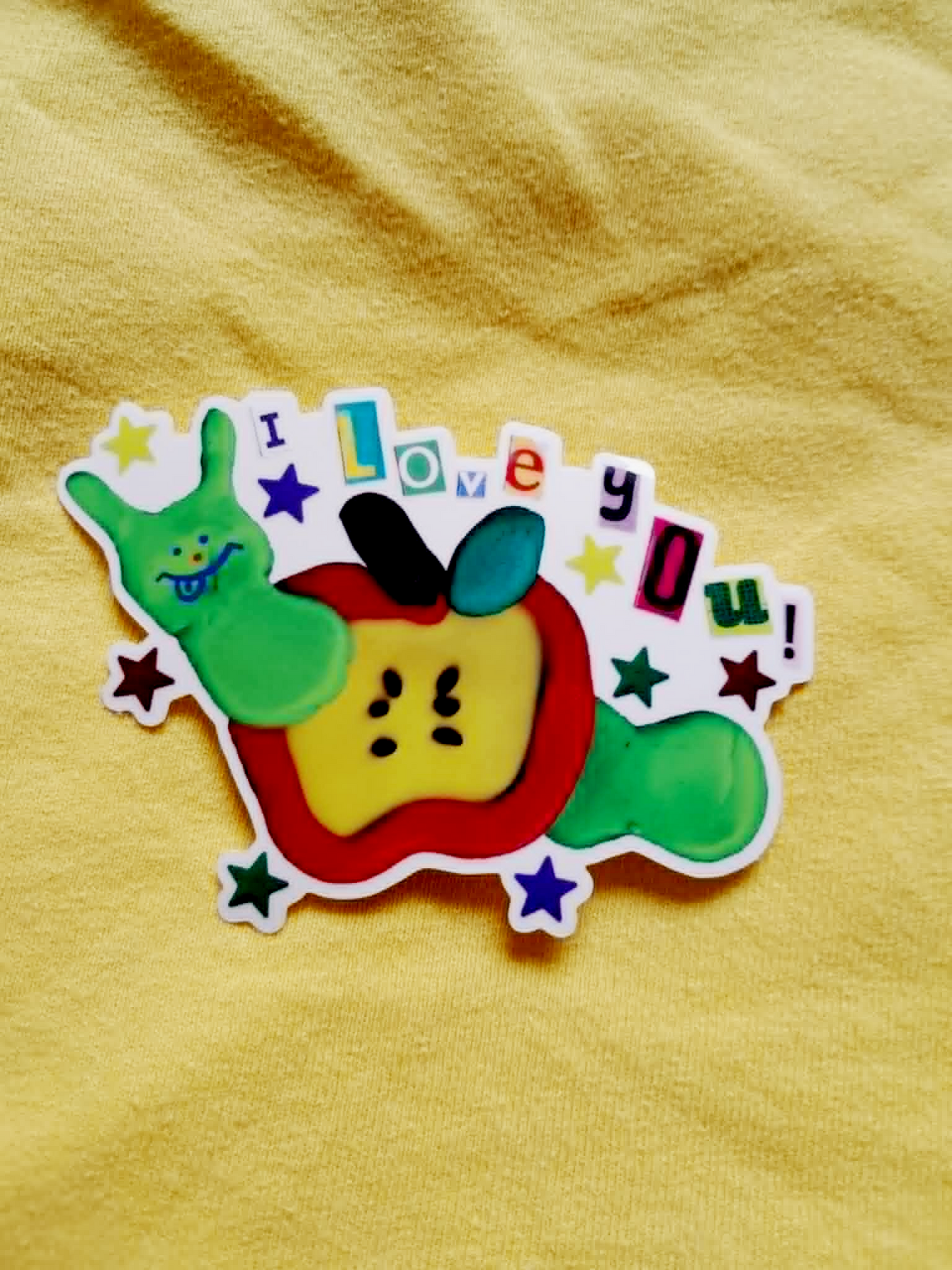 Transparent vinyl sticker worm in apple!